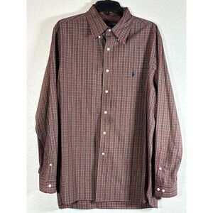 Polo Ralph Lauren Mens 17 34/35 Red Green Plaid Button Down Shirt 100% Cotton